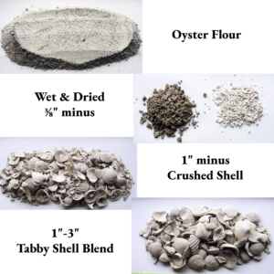 Crushed oyster and clam shell samples